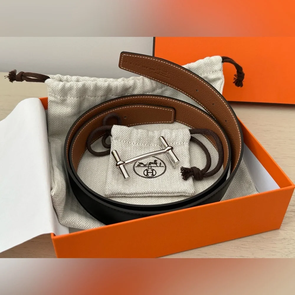 HERMES H d'Ancre Belt Buckle & Reversible leather strap 90 K AU 100 MM Noir/gold